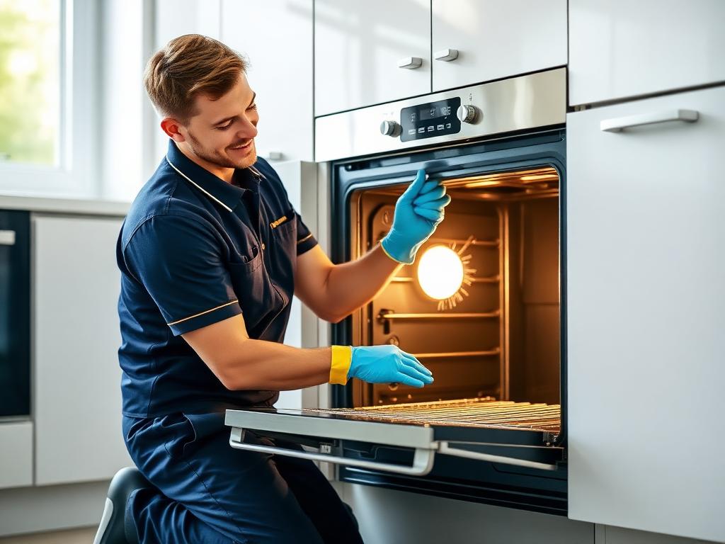 Cleaner degreasing an oven interior until it shines