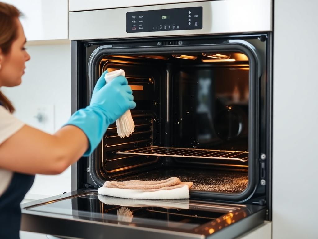 Close-up of a professionally degreased oven interior